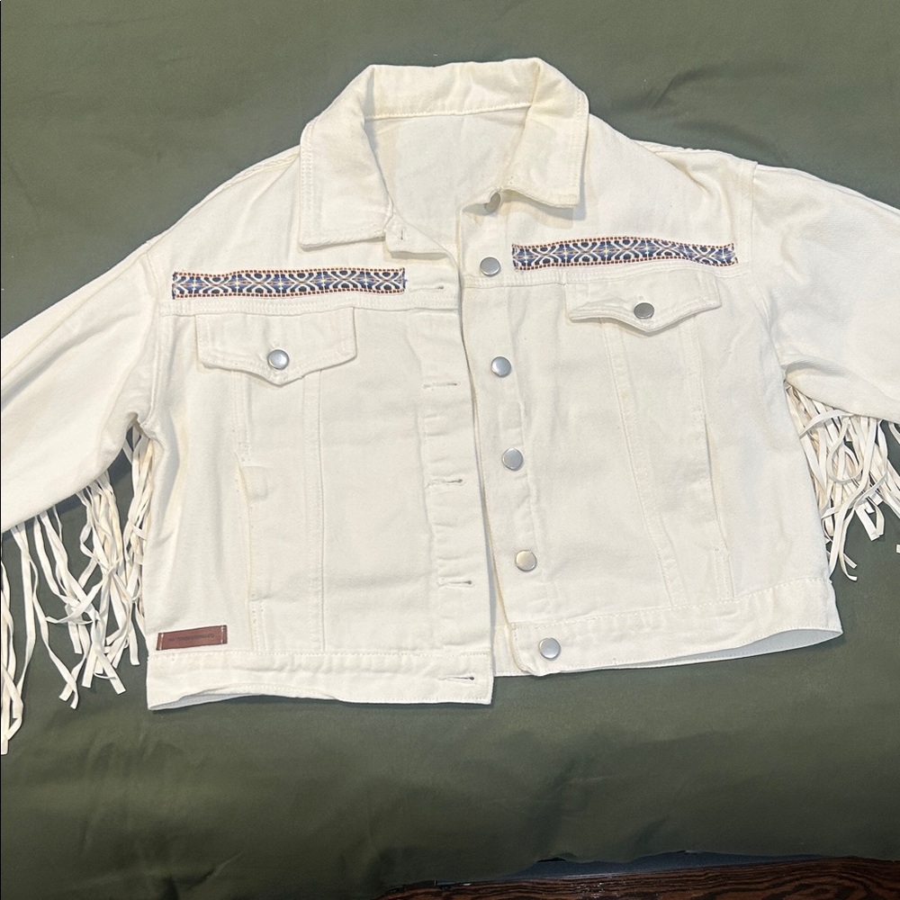 White Fringe Denim Jacket